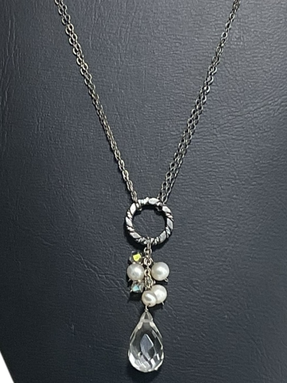 Elegant 925 Sterling Silver Double-strand Necklace with Genuine Pearls 17” 7.1g